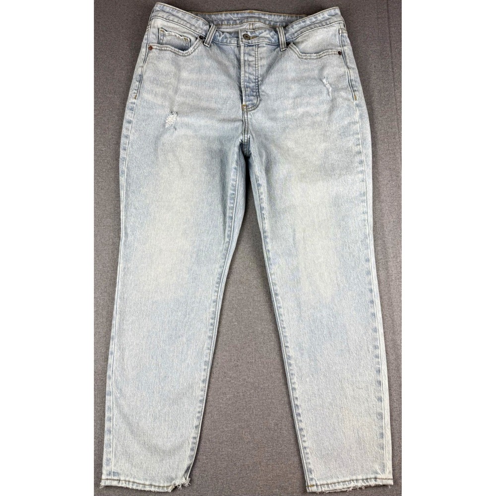 Old Navy OG Straight Jeans Womens 14 High Rise Button Fly Distressed Light Wash
